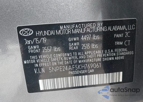2019 Hyundai Sonata Se z USA, uszkodzony, nr VIN 5NPE24AF5KH769061